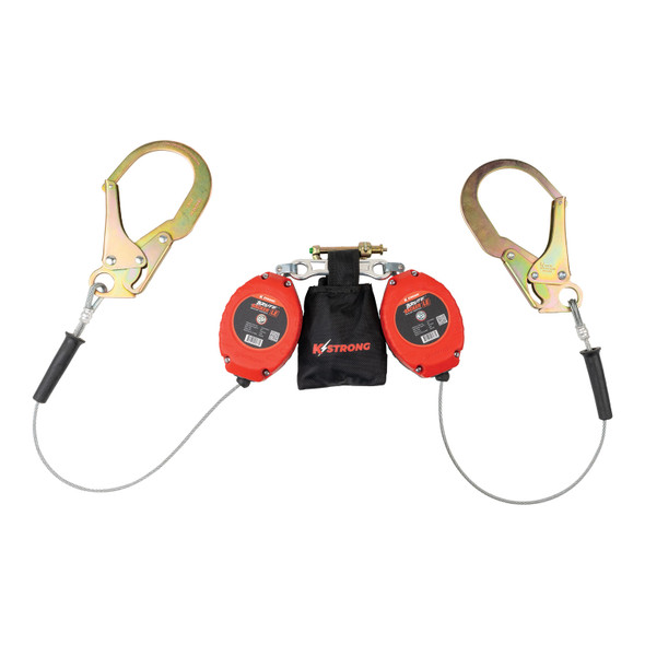 KStrong BRUTE Backer LE Dual 8.5 ft. Cable SRL with swivel rebar hooks at anchorage end, other end dorsal connector shock pack assembly (ANSI) UFS314006LD